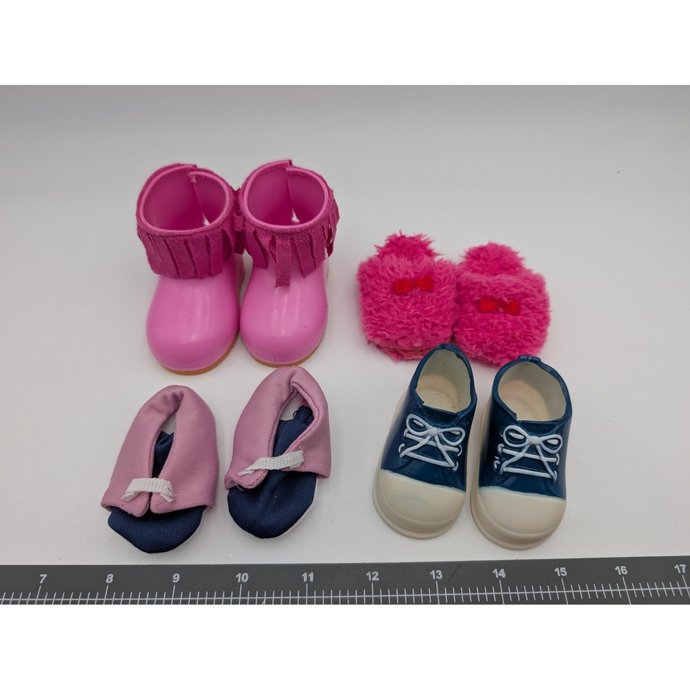 Funrise Doll Shoes Lot Pink Blue Fringe Boots Slippers Sneakers 4 Pairs